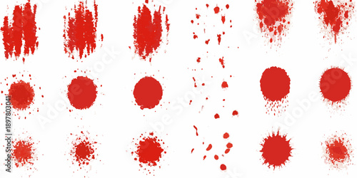 Abstract red splatters and droplets on a clean white background