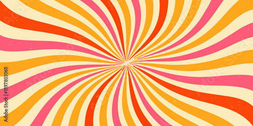 A vibrant swirling radial burst of orange pink and cream colors