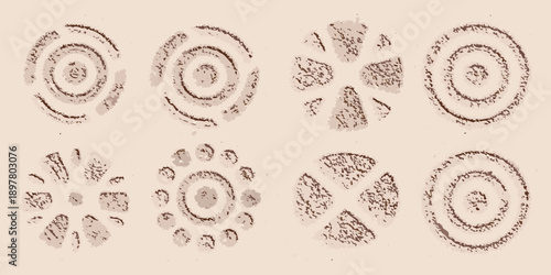 Abstract patterns resembling ancient rock art or circular designs on stone