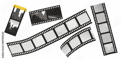 Arrangement of vintage film strips with varying degrees of exposure