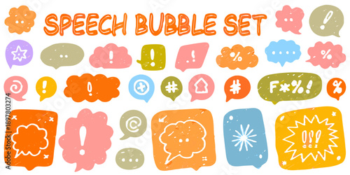 Colorful hand drawn speech bubbles and thought balloons set on black