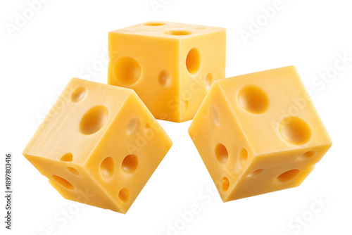  Flying cheese cubes isolated on transparent background