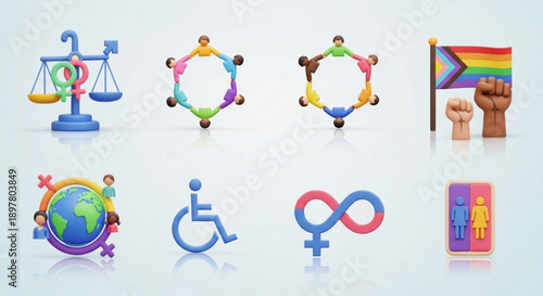Diversity and inclusion icons set for social justice and equality concepts