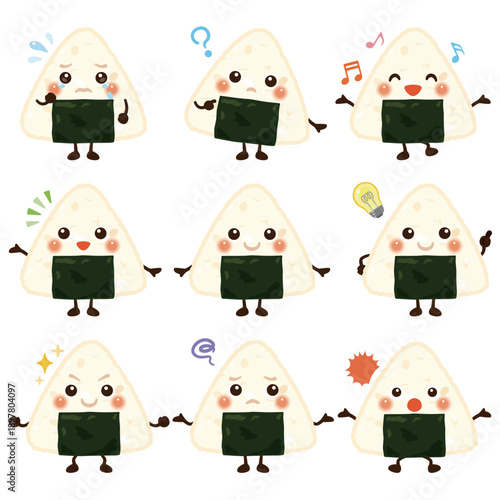 おにぎりのキャラクターイラスト　表情セット／Cute Rice Ball Character Illustration – Expression Set