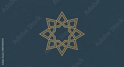 Golden geometric star pattern on dark blue background abstract design element