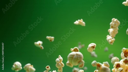 Falling popcorn isolated on green screen background – food motion loop