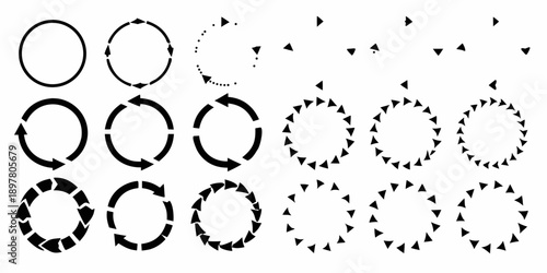 Circles transforming into arcs with directional arrows in a grid