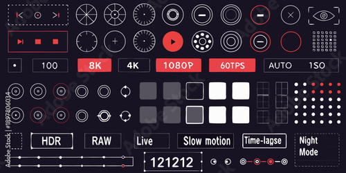 Camera interface controls and settings displayed in a minimalist style