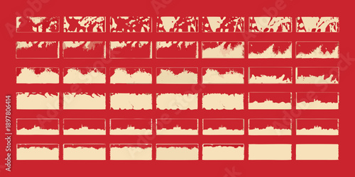 Abstract grid of waveform visualizations on a red background