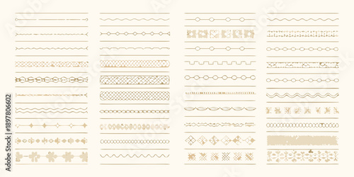 Collection of ornate golden dividers and decorative line patterns