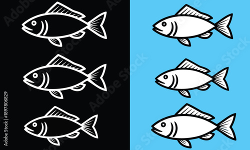 Comprehensive Collection of Freshwater Fish Species Vector Illustrations Featuring for Fishing and Aquatic Education