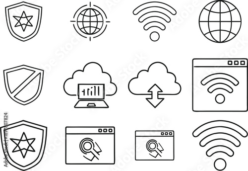 Internet and computer web icons set in clean line style
