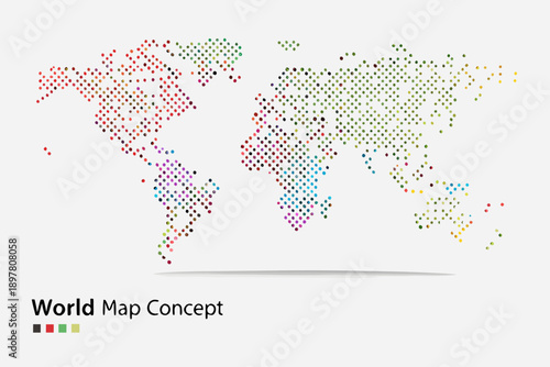 A colorful dotted world map illustration on a white background