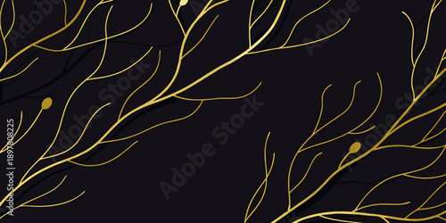 Golden branches and buds against a dark dramatic black background