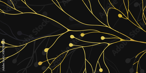 Golden neural network connections against a deep black background