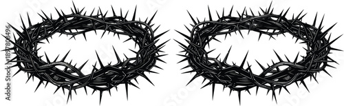 Stark Black Crowns of Thorns - Graphic Symbol of Sacrifice, Suffering, and Ancient Struggle