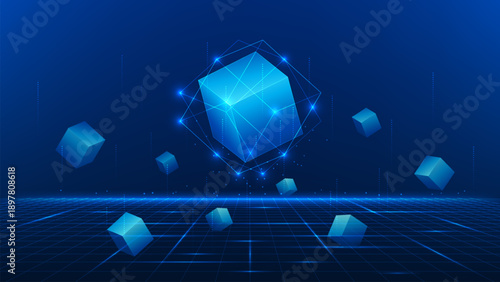 Blockchain Technology Background with Connected Blocks Network, Digital Ledger and Decentralized System, Secure Financial Transactions, Cryptocurrency and Fintech Concept, Data Chain Structure