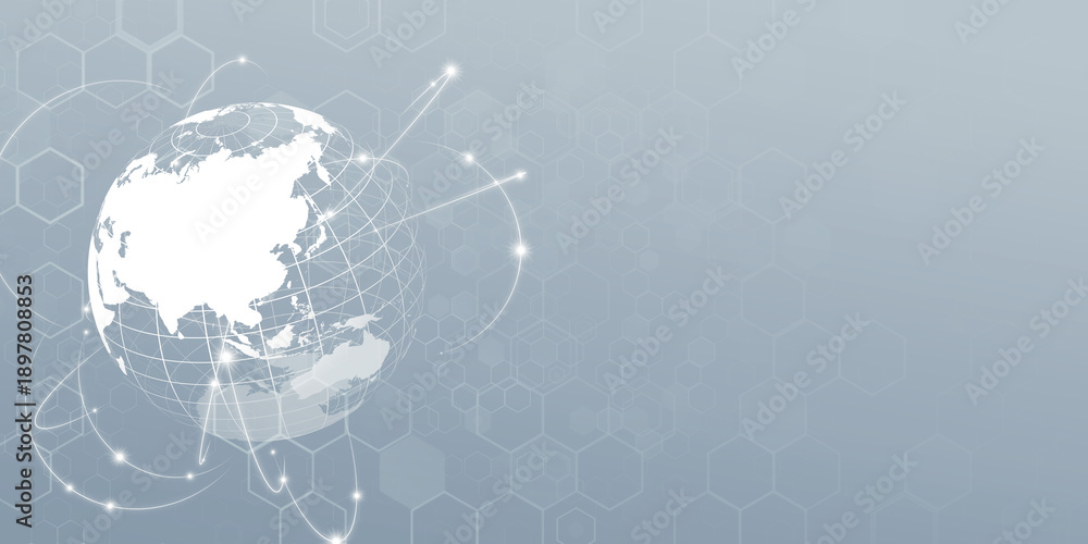 Fototapeta premium グローバルネットワークとデジタルテクノロジーのイメージ背景 バナー・広告向け横長ビジュアル