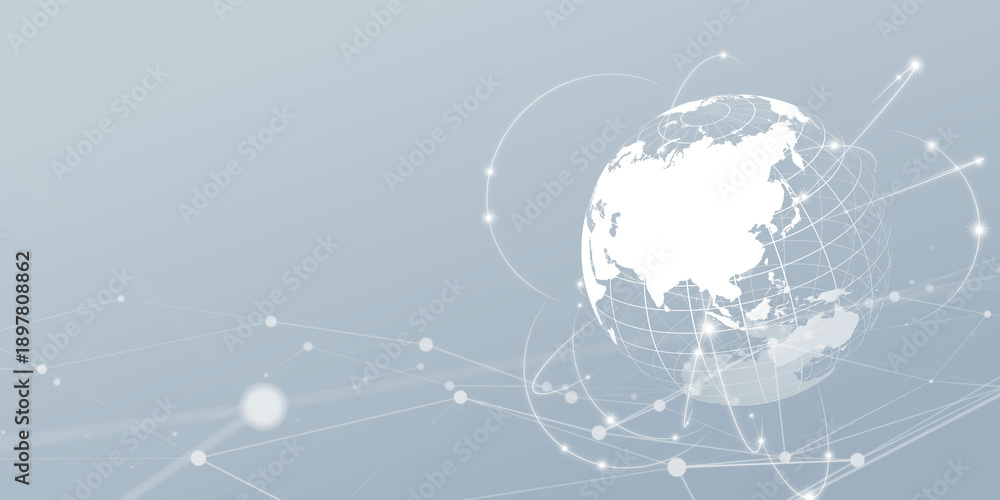 Fototapeta premium グローバルネットワークとデジタルテクノロジーのイメージ背景 バナー・広告向け横長ビジュアル