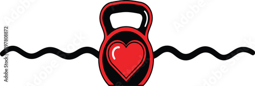 Kettlebell With Heart And Waves - Fitness and Health Symbol