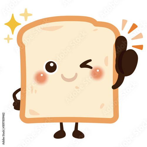 グッドサインを出す食パンのキャラクターイラスト／Cute White Bread Character Illustration Giving a Thumbs-Up