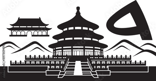 Temple of heaven beijing china architectural silhouette with traditional oriental palace design