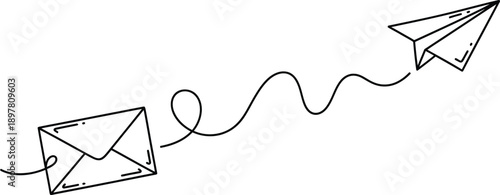 Paper airplane flying away from a letter, symbolizing communication and sending messages