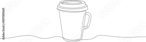 Simple continuous line drawing of a takeaway coffee cup, perfect for beverage and cafe related designs