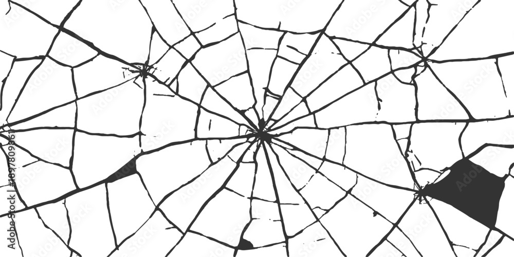 Obraz premium Seamless spider web pattern with dew drops creates a grunge texture illustration for Halloween wallpaper design featuring a black cracked glass mosaic art surface