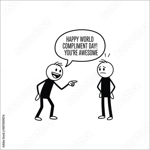 Hand drawn stick figures celebrate world compliment day
