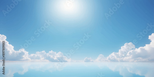 Beautiful bright blue sky with white clouds on a sunny summer day in the clear high air showing the natural beauty of the atmosphere and sunlight in the open space outdoors