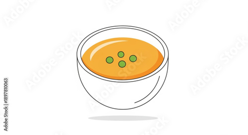 Vibrant orange soup in a white bowl with green peas on top healthy meal concept