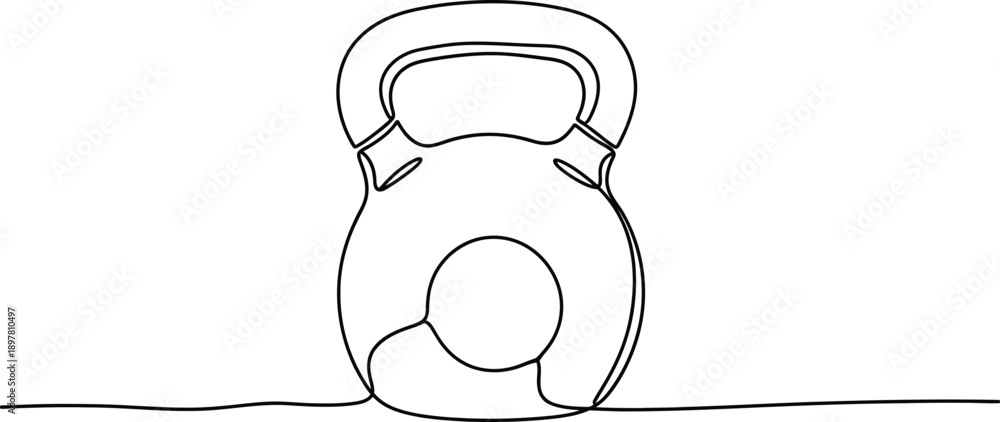 Naklejka premium Continuous line drawing of a kettlebell, fitness and workout equipment, exercise illustration, minimal black and white art, gym equipment