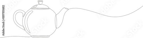 Minimalist Line Art Drawing of a Teapot with Flowing Steam, Perfect for Beverage and Kitchen Themes