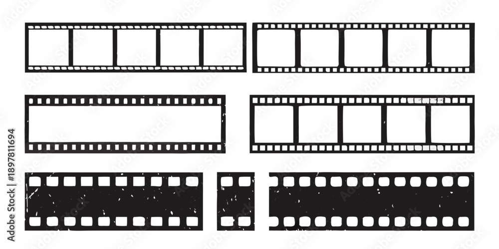 Fototapeta premium Film strips in various configurations shown in black and white
