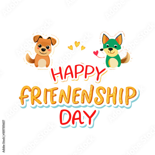 Cute dogs border set. Funny dog best friends. Happy friendship day. Vector illustration isolated on white background