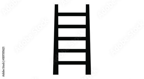 A simple graphic illustration depicts a black ladder with five rungs against a plain white background high quality
