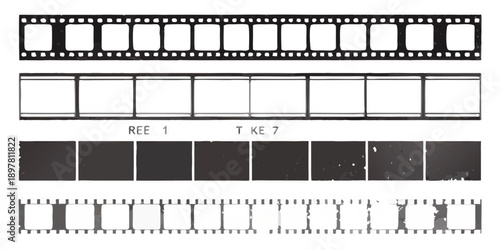 Film strip with varying grayscale shades and sprocket holes displayed