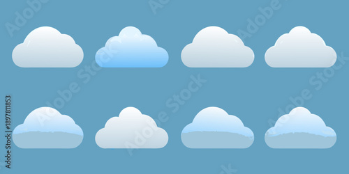 Four rows of fluffy white clouds against a solid blue background