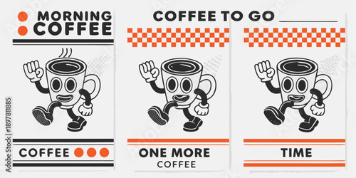 Morning coffee to go a repeating cartoon illustration of a running cup