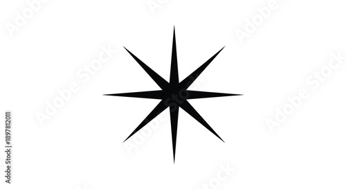 A striking black starburst shape dominates a stark white background exhibiting sharp radiating points high quality professional detailed