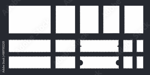 Abstract arrangement of white shapes on a black background