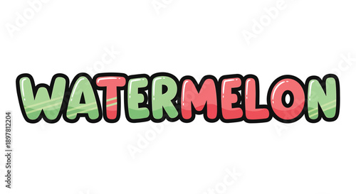 Vector watermelon text illustration, colorful bubble letters, for banner or poster, isolated on transparent background, png