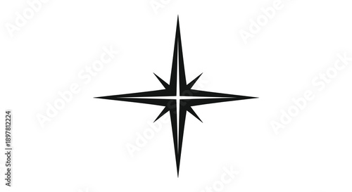 A stark black four pointed star like symbol dominates a plain white background creating a minimalist design high quality professional