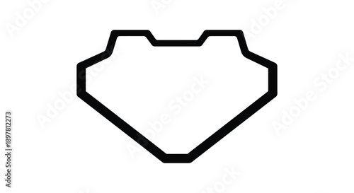 A simple black and white line drawing depicts a shield shape with a stylized heart like bottom high quality