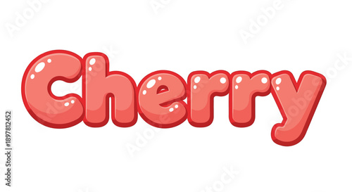 3D render of shiny cherry text, bubble letters, red color, glossy effect, for logo or branding, Isolated on transparent background, png