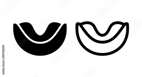 Macaroni pasta icons: solid black and outline versions, representing food and ingredients for cooking, side view.