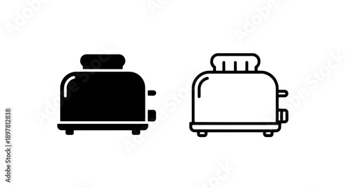 Toaster icons: filled black and outline, representing kitchen appliance and breakfast cooking.