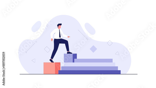 Businessman climbing stairs, concept of career growth and success