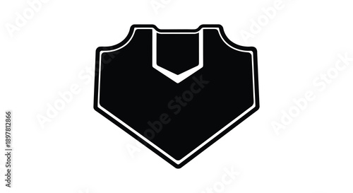 A stark black and white image depicts a shield shaped emblem with a distinctive angular design high quality professional